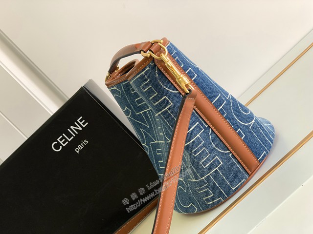 Celine專櫃2022新款Bucket 16Bag mini水桶包 賽琳195573s牛仔布水桶包 sldj2377